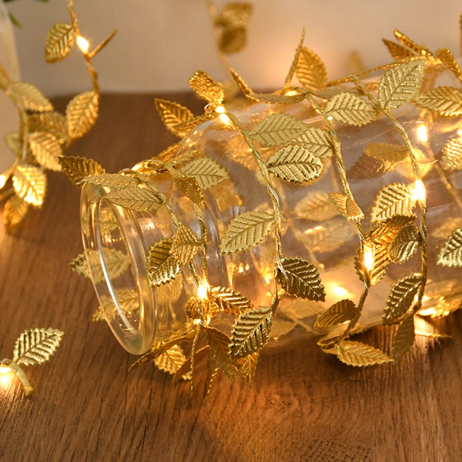 Outdoor Lighting No Wiring - Altın Yaprak Rattan Bakır Tel Dizili