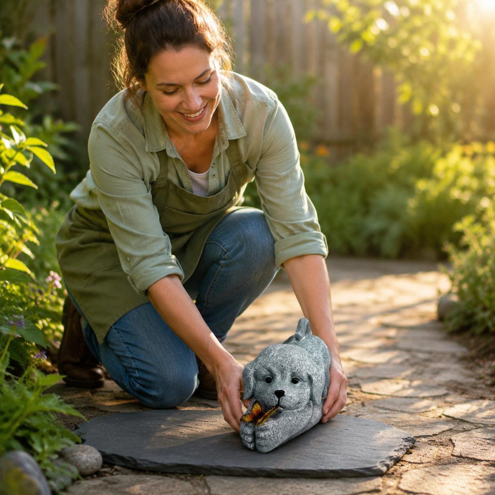 Outdoor Lighting No Wiring - Güneş Enerjili Köpek Heykeli Reçine El